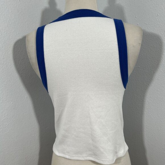 Old Navy Crop Tank Top‎ Womens Medium White Sleeveless Graphic Ribbed Y2K - Picture 3 of 7